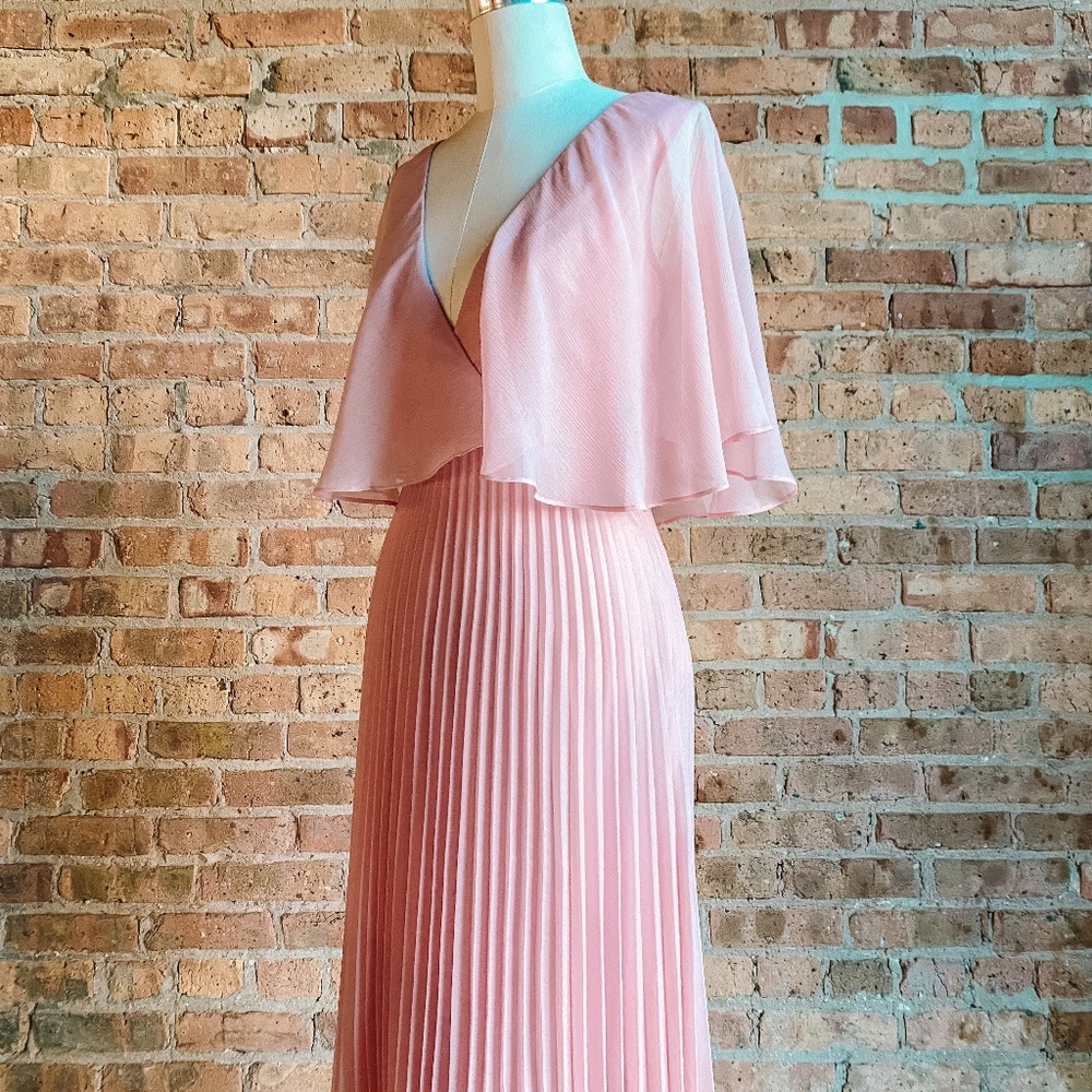 NWT Pink Chiffon Pleated Dress with Flutter Sleeve - Picture 5 of 16